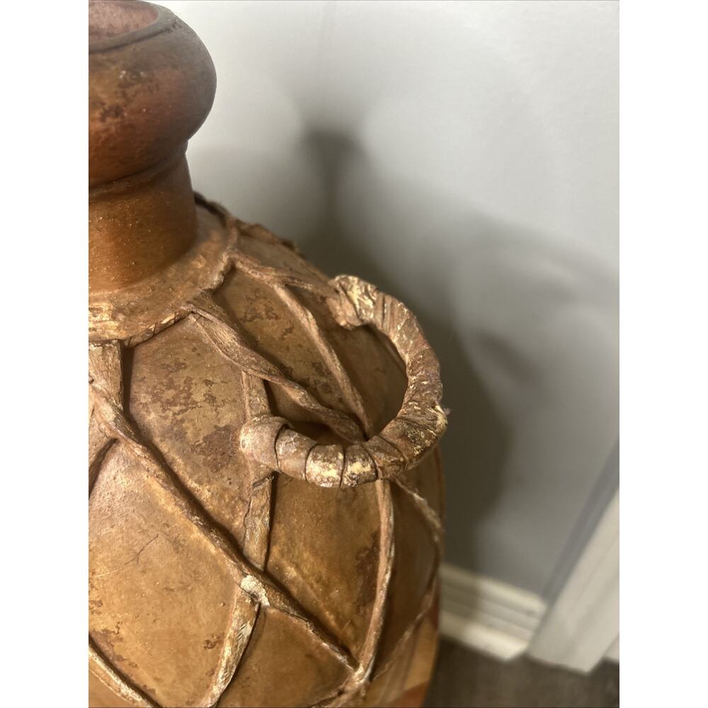 Vtg Metal & Leather Bound, Double Handled Jug, Made in India - Picture 4 of 10